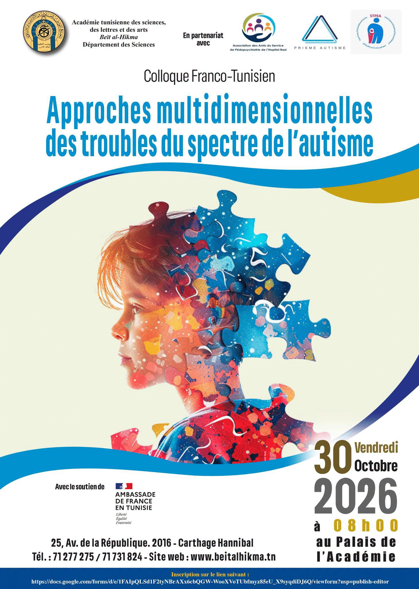 Affiche du colloque franco-tunisien sur les troubles du spectre de l’autisme – 30 octobre 2026