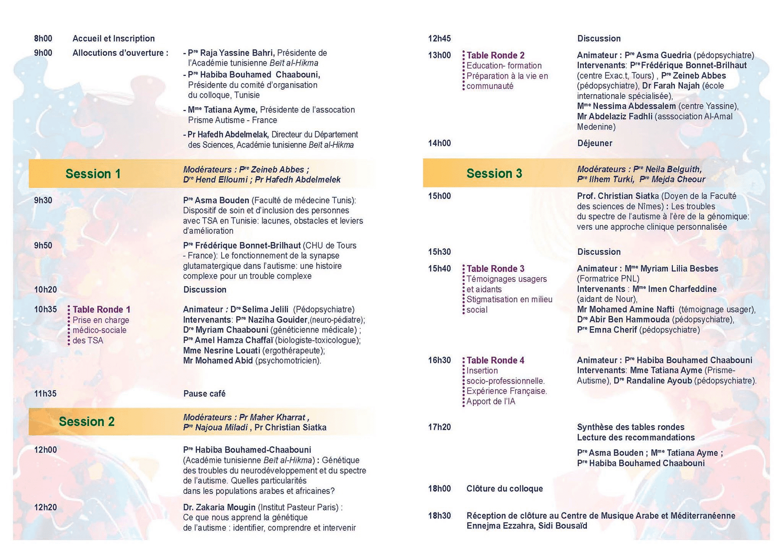 Programme du colloque : sessions et tables rondes